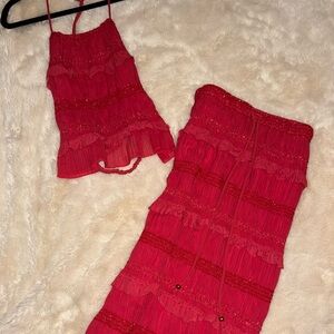 Red Ruffled Skirt Set